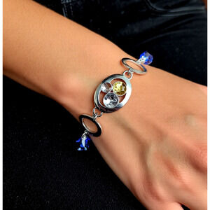 1990's SWAROVSKI Crystal Glass Rhinestone Silver Tone Link Chain Bracelet